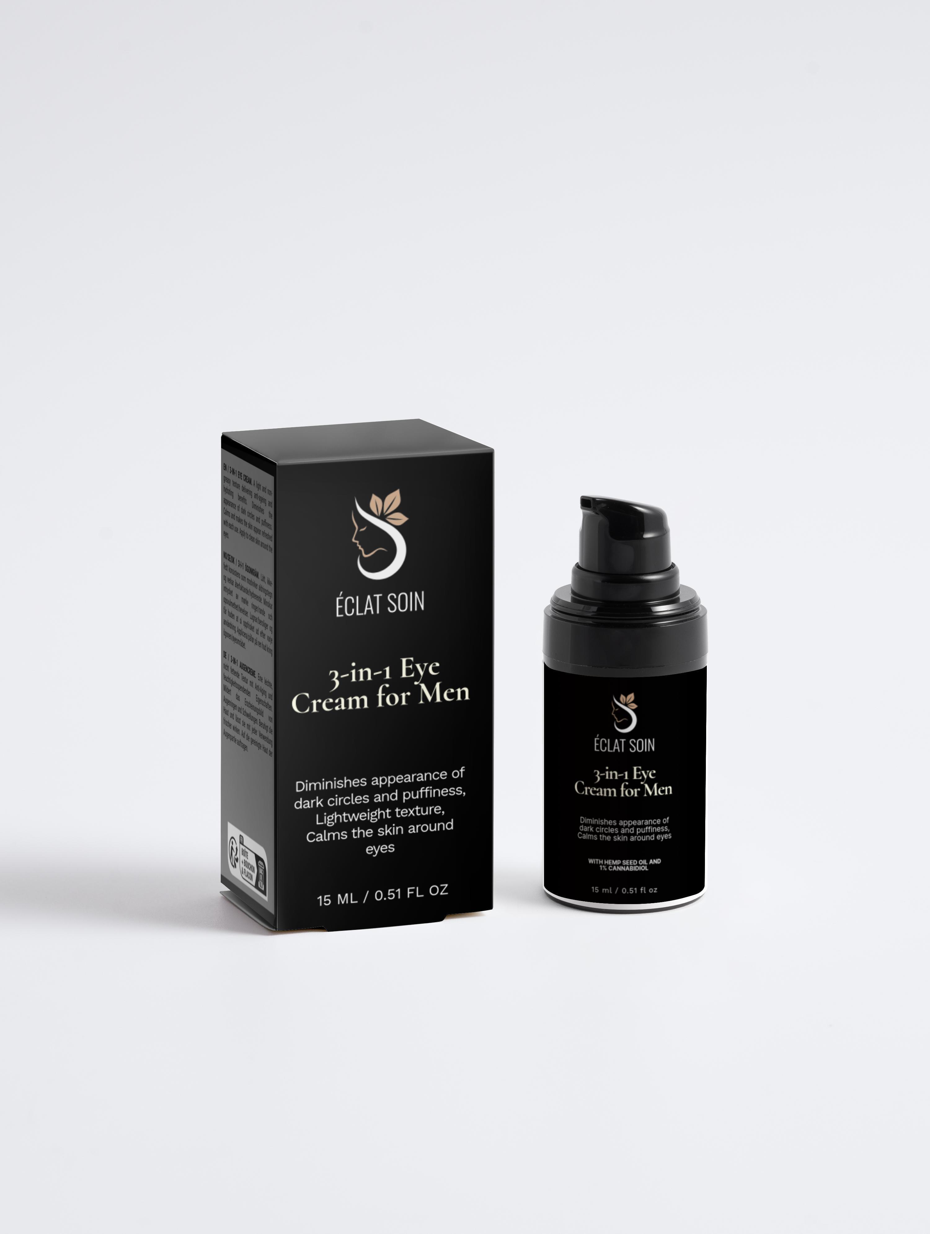 Eclat Soin 3-in-1 Eye Cream for Men with Cannabidiol & Hemp Seed Oil in a sleek package